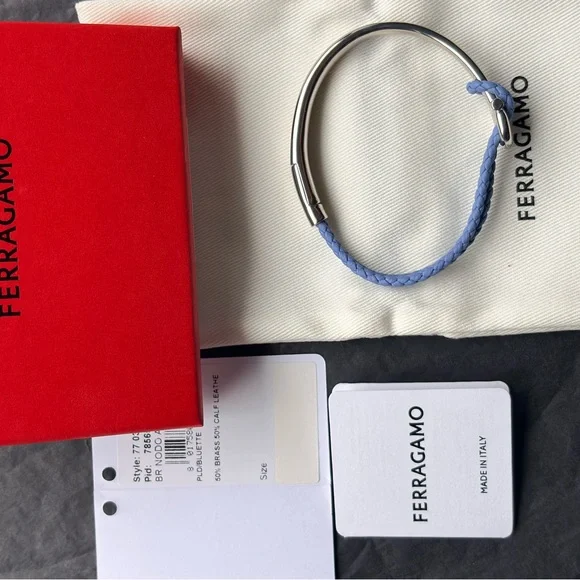Salvatore Ferragamo Blue and Silver Men's Bracelet with engraved logo brand new